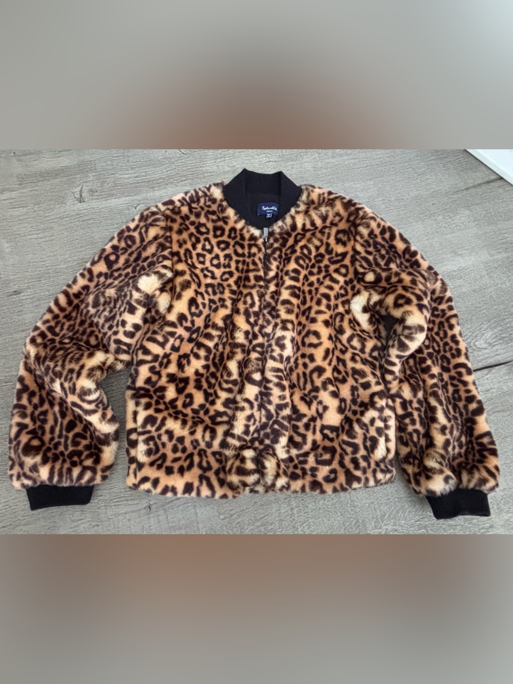 Splendid Leopard Print Faux Fur Bomber Jacket - Tan & Black